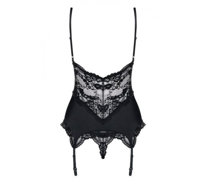 Корсет Obsessive 810-COR-1 с кружевом и пажами для чулок, черный, L/XL