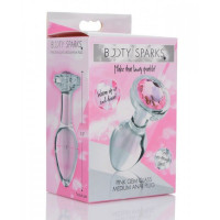 Анальная пробка со стразом Pink Gem Glass Anal Plug With Gem стеклянная, Medium