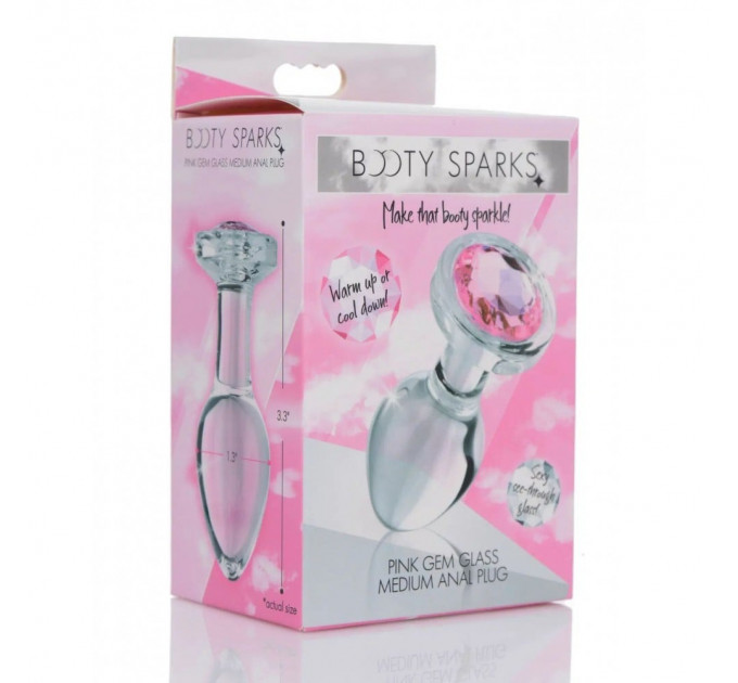 Анальна пробка зі стразом Pink Gem Glass Anal Plug With Gem скляна, Medium