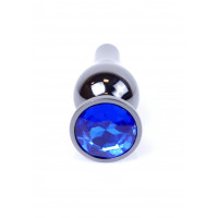 Анальна пробка з полірованого алюмінію з каменем Plug-Jewellery Dark Silver BUTT PLUG-Dark Blue