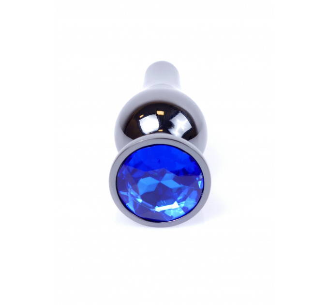 Анальна пробка з полірованого алюмінію з каменем Plug-Jewellery Dark Silver BUTT PLUG-Dark Blue