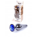 Анальна пробка з полірованого алюмінію з каменем Plug-Jewellery Dark Silver BUTT PLUG-Dark Blue