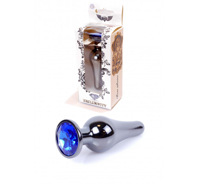 Анальна пробка з полірованого алюмінію з каменем Plug-Jewellery Dark Silver BUTT PLUG-Dark Blue