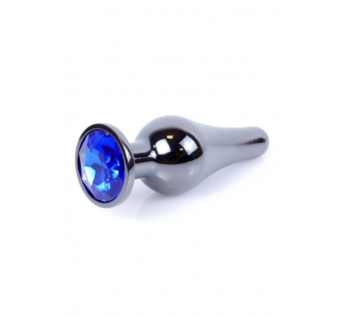 Анальна пробка з полірованого алюмінію з каменем Plug-Jewellery Dark Silver BUTT PLUG-Dark Blue
