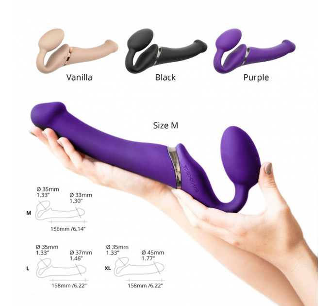 Безремневий страпон з вібрацією, Strap On Me-Strapless Vibrating, фіолетовий, 19 х 3.7 см