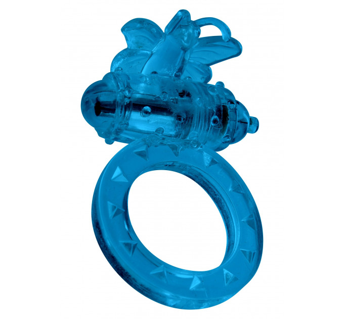 Ерекційне кільце з метеликом Toy Joy, з віброкулею, синє, 4.5 см