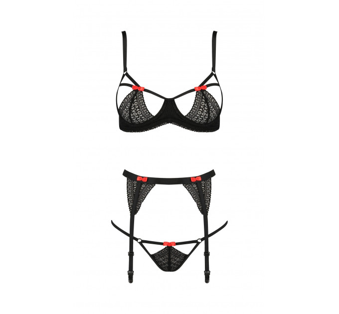 Комплект белья с поясом для чулок PERDITA SET black S/M - Passion