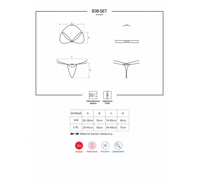 Комплект белья с декоративными бретелями Obsessive 838, красный, L/XL