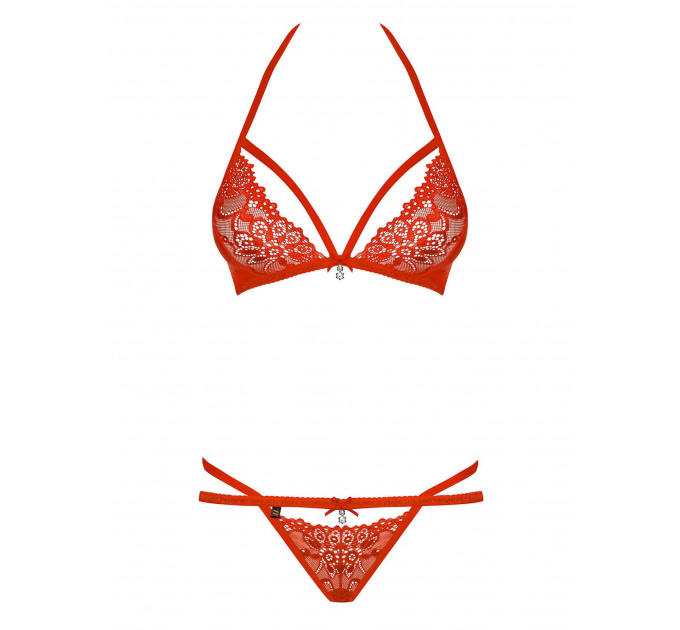 Комплект белья с декоративными бретелями Obsessive 838, красный, L/XL