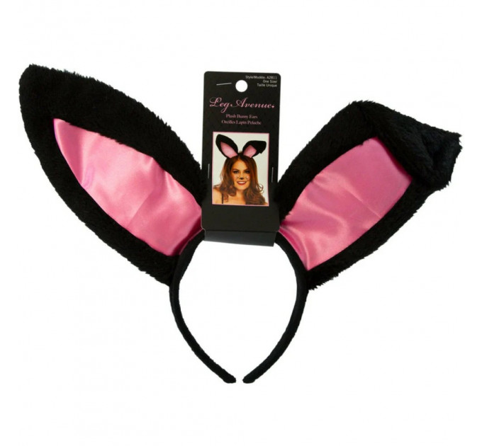 Вушки кролика One Size Plush Bunny Rabbit Ears Headband від Leg Avenue, рожево-чорні