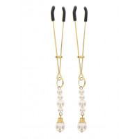 Затискачі на соски з намистинами Taboom Nipple Play Tweezers With Pearls, золотисті