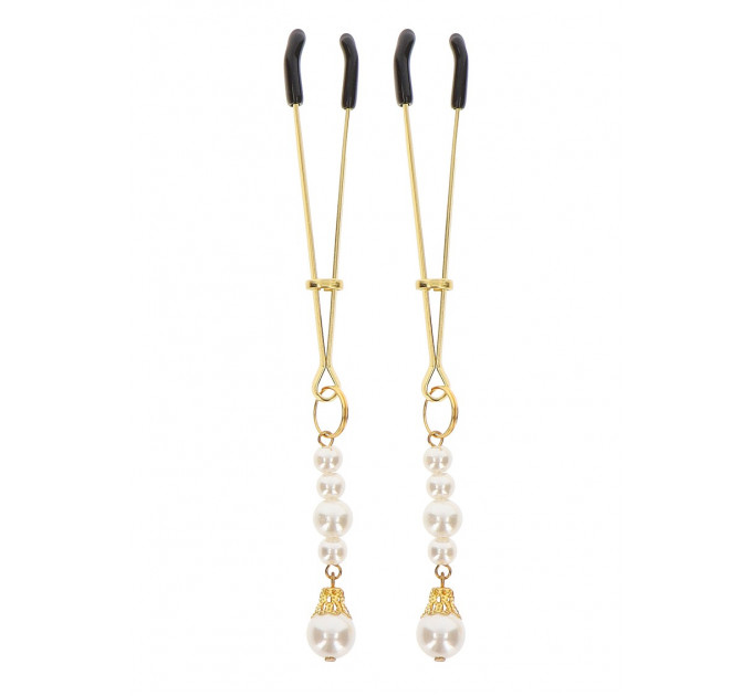 Зажимы на соски с бусинами Tweezers With Pearls Taboom, золотистые