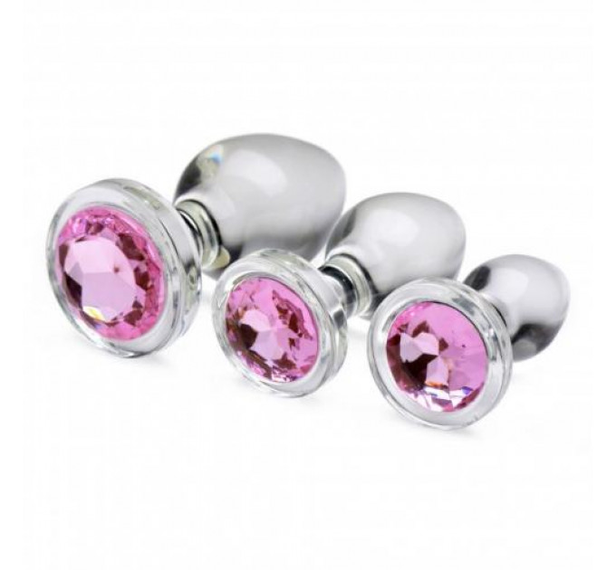 Набор анальных пробок Pink Gem Glass Anal Plug Set из стекла