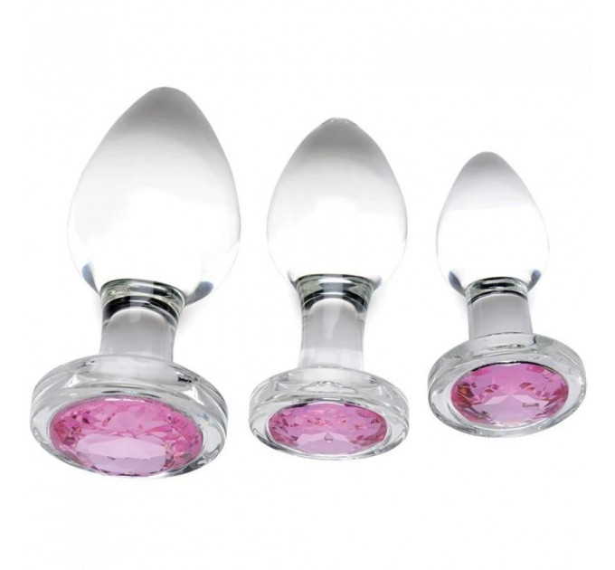 Набор анальных пробок Pink Gem Glass Anal Plug Set из стекла