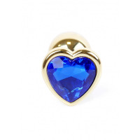Анальний металевий золота пробка з каменем у формі серця Синій S Jewellery