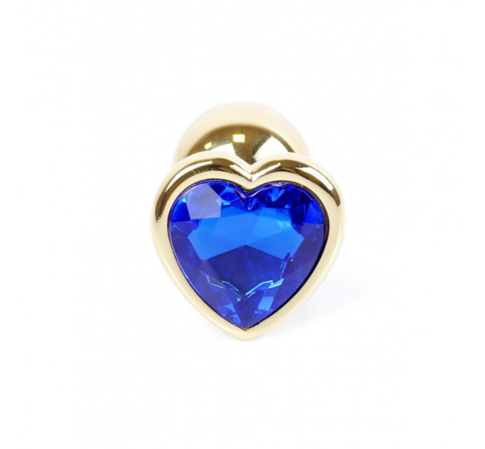 Анальний металевий золота пробка з каменем у формі серця Синій S Jewellery