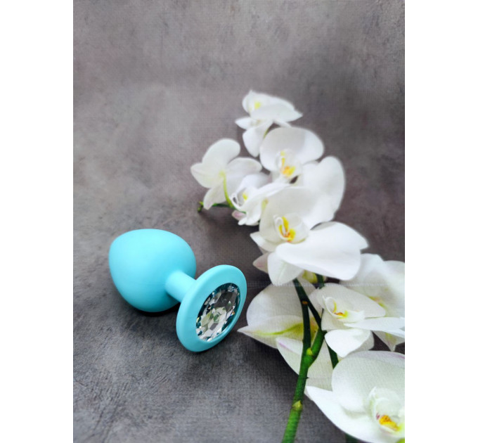 Анальна пробка Loveshop Blue Silicone white crystal