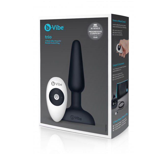 Анальна пробка із 3 моторами B-Vibe - Trio Remote Control Butt, чорна