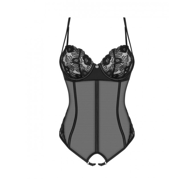 Боди с открытым доступом Serena Love crotchless teddy, черный, XS/S