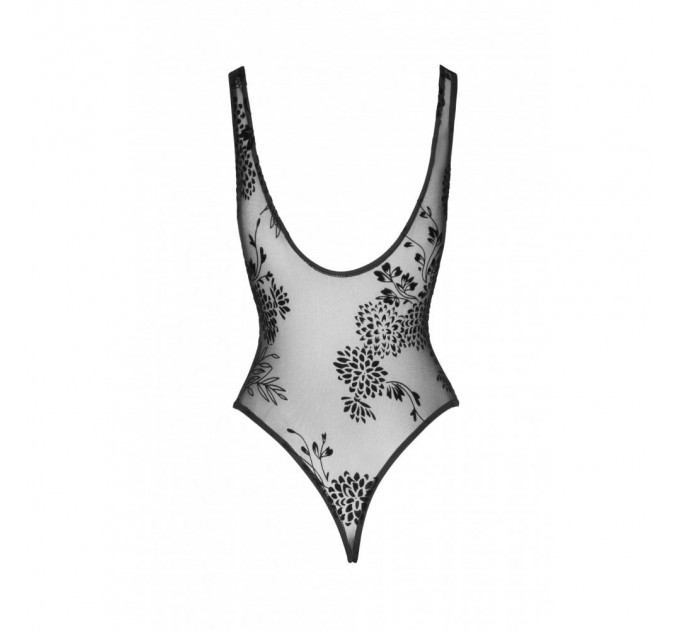 Боди с узорами M F242 Noir Handmade, полупрозрачное, черное