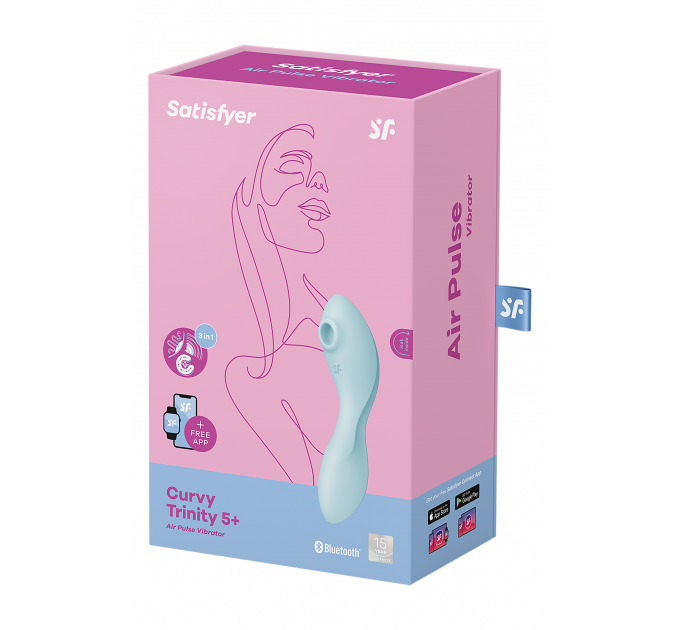 Двойной смарт вибратор с вакуумной стимуляцией SATISFYER CURVY TRINITY 5+ BLUE