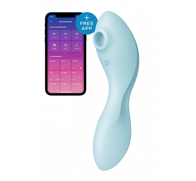 Двойной смарт вибратор с вакуумной стимуляцией SATISFYER CURVY TRINITY 5+ BLUE