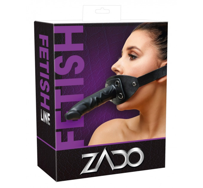 Кляп ZADO FETISH с регулируемым черным кожаным ремешком на голову и съемным внешним фаллоимитатором