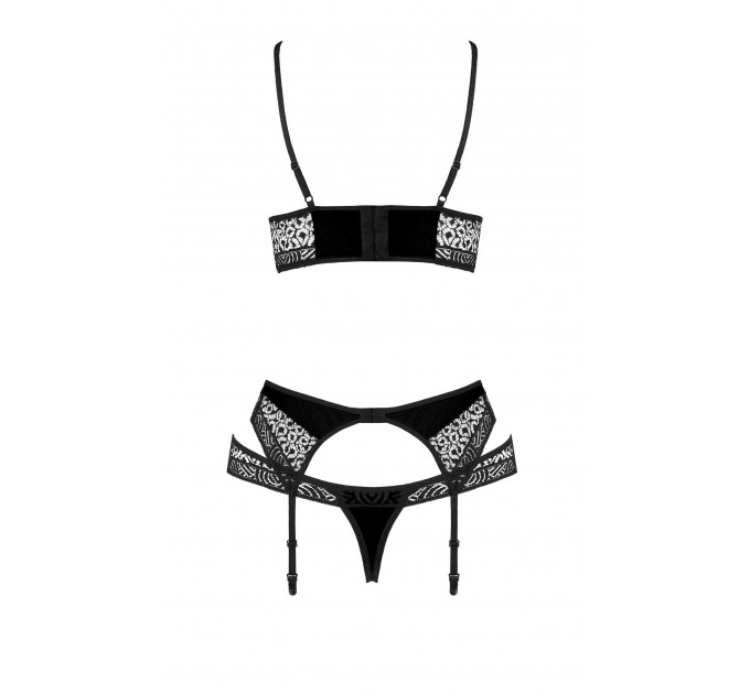 Комплект белья с ажурными вставками и поясом для чулков SCARLET SET black S/M - Passion