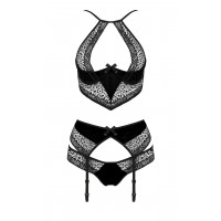 Комплект білизни з ажурними вставками та поясом для панчох SCARLET SET black S/M - Passion