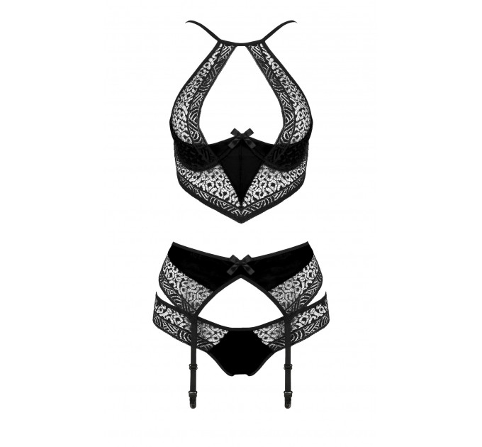 Комплект белья с ажурными вставками и поясом для чулков SCARLET SET black S/M - Passion