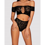 Комплект кружевной топ и трусики Obsessive Inessita, черный, S/M/L