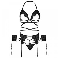 Комплект нижньої білизни Leg Avenue Eyelash Lace Open Cup Black O\S