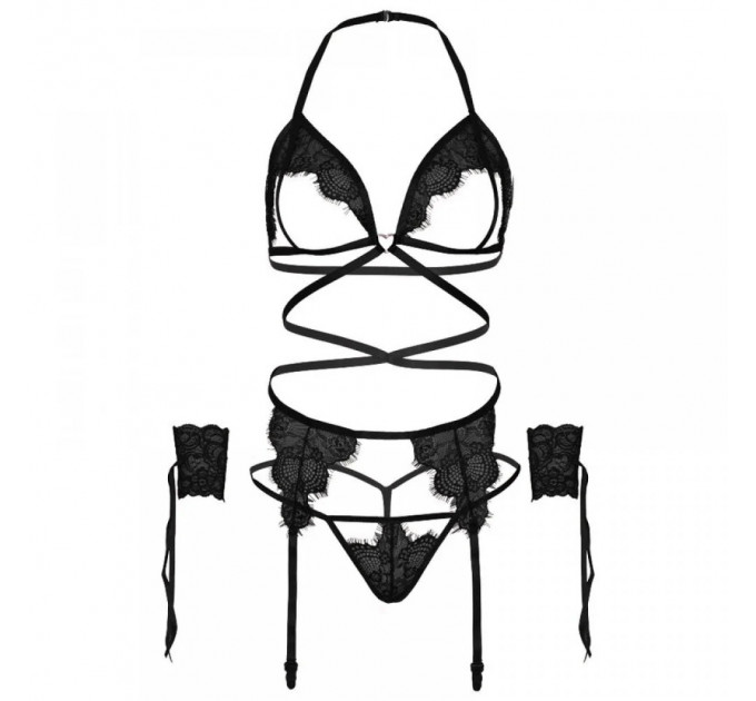 Комплект нижнего белья Leg Avenue Eyelash Lace Open Cup Black O\S