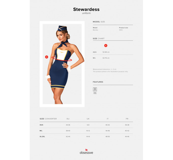 Костюм стюардессы OBSESSIVE - STEWARDESS UNIFORM COSTUME XS/S