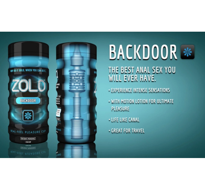 Мастурбатор в колбе с ребристой структурой Zolo Back Door Cup, голубой