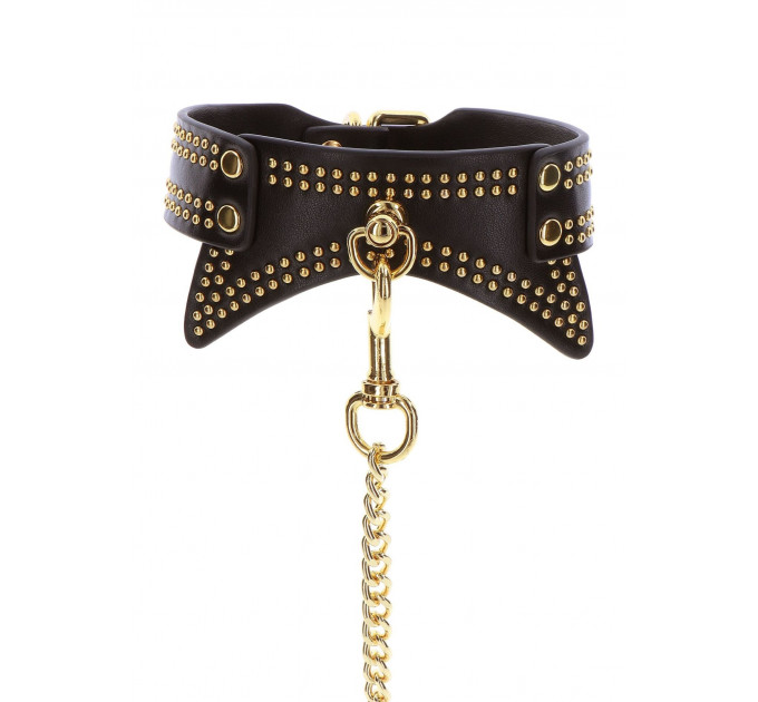 Ошейник с заклепками и поводком Taboom Studded Collar and Leash, веганская кожа, черный