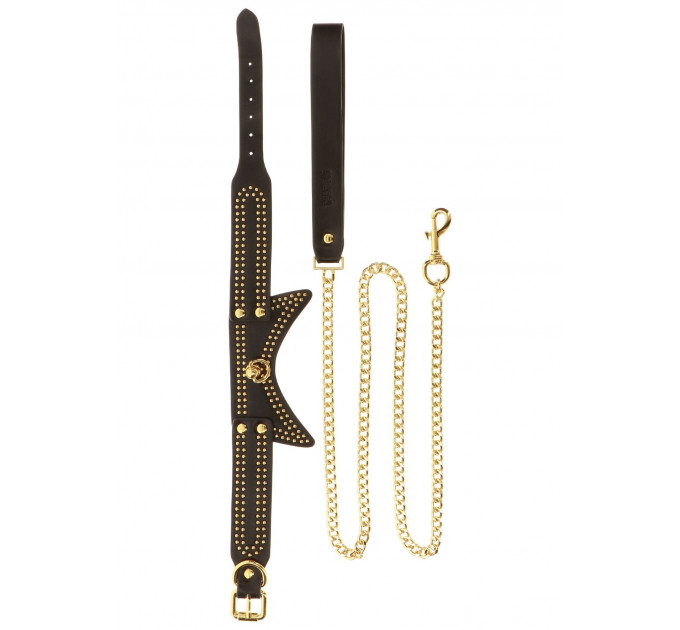 Ошейник с заклепками и поводком Taboom Studded Collar and Leash, веганская кожа, черный