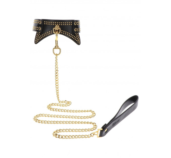 Ошейник с заклепками и поводком Taboom Studded Collar and Leash, веганская кожа, черный