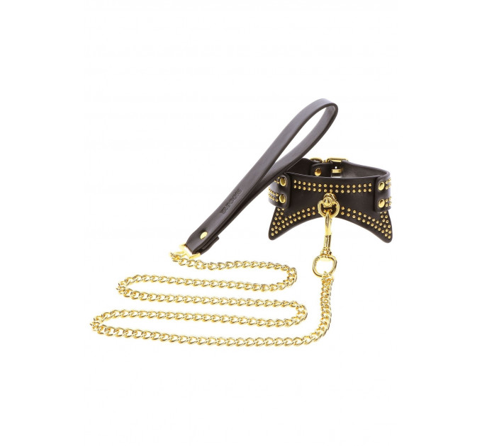 Ошейник с заклепками и поводком Taboom Studded Collar and Leash, веганская кожа, черный