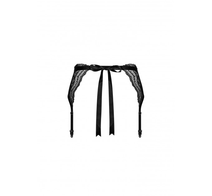 Пояс для чулок кружевной Obsessive Isabellia, с бантиком, черный, L/XL