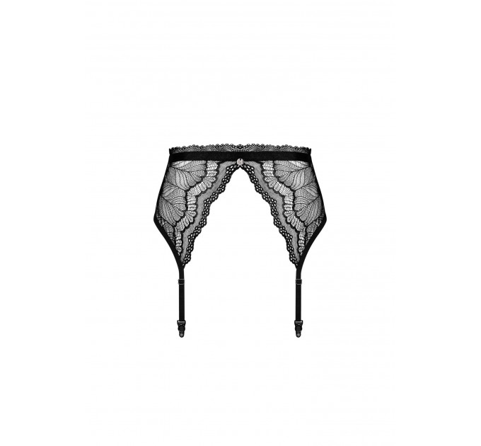 Пояс для чулок кружевной Obsessive Isabellia, с бантиком, черный, L/XL