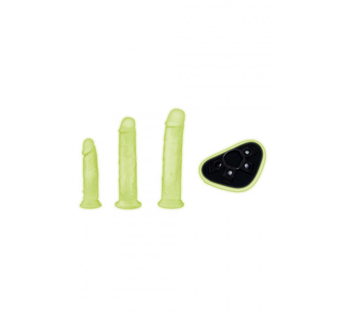 Страпон с 3 насадками Whipsmart Glow in the Dark светящийся в темноте
