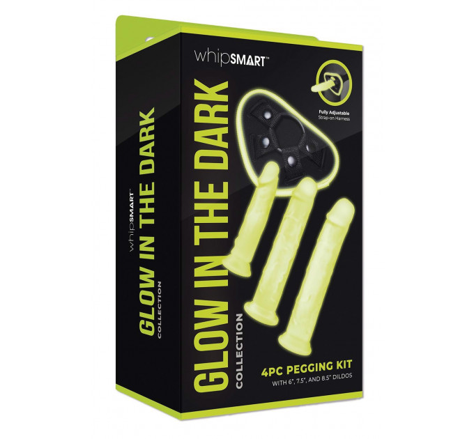 Страпон с 3 насадками Whipsmart Glow in the Dark светящийся в темноте