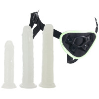 Страпон с 3 насадками Whipsmart Glow in the Dark светящийся в темноте