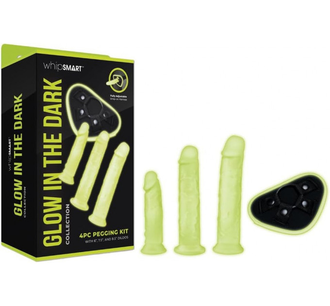 Страпон с 3 насадками Whipsmart Glow in the Dark светящийся в темноте