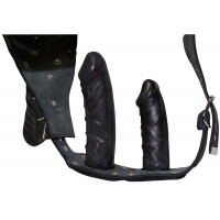 Страпон ZADO Fetish зі шкіри з трьома фалоімітаторами, чорний, розмір S/M