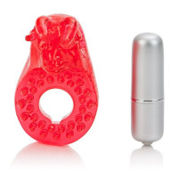 Вібро-ерекційне кільце з биком CalExotics червоне, 8.2 х 5 см