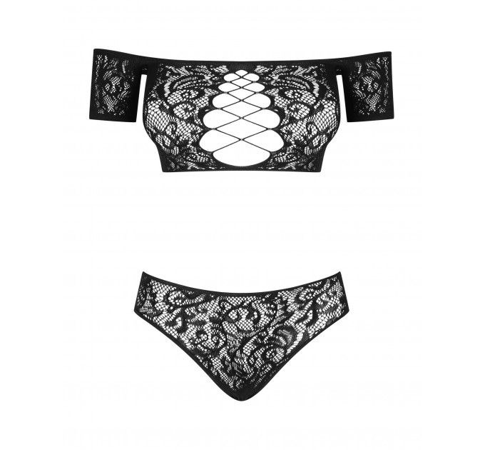 Комплект кружевной - топ и трусики Obsessive Inessita, черный, XL/XXL