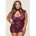 Кружевное мини-платье с высокой шеей LACE KEYHOLE PURPLE, L-XL