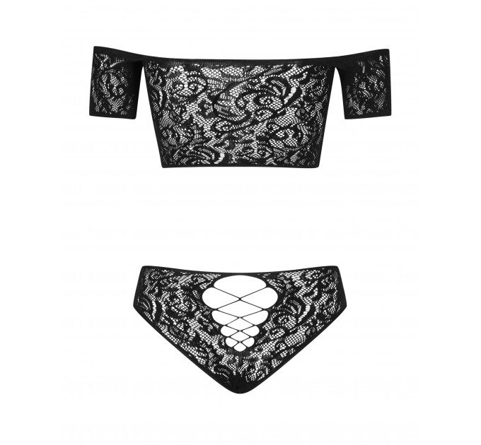 Комплект кружевной - топ и трусики Obsessive Inessita, черный, XL/XXL
